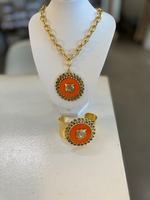 Tiger Head Orange Medallion Necklace