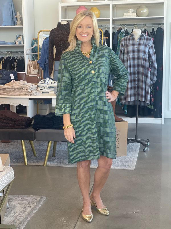 Arden Ponte Dress- Green/Navy-
