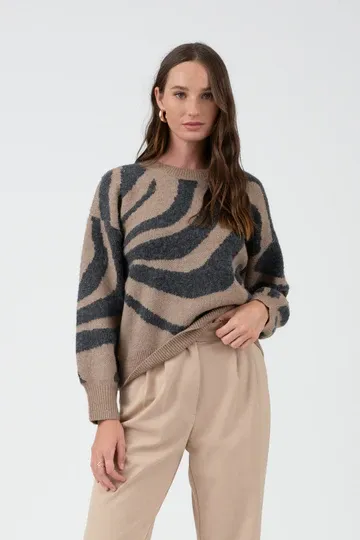 Zebra Sweater - Taupe/Grey -