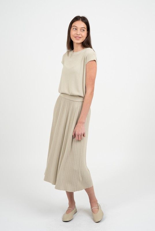 Pleated Sweater Skirt Set - Celery-