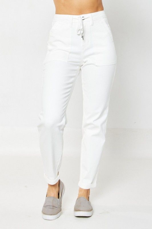 Denim Cuffed Jogger- White-