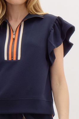 2 Pc Short Set- Navy/Orange-