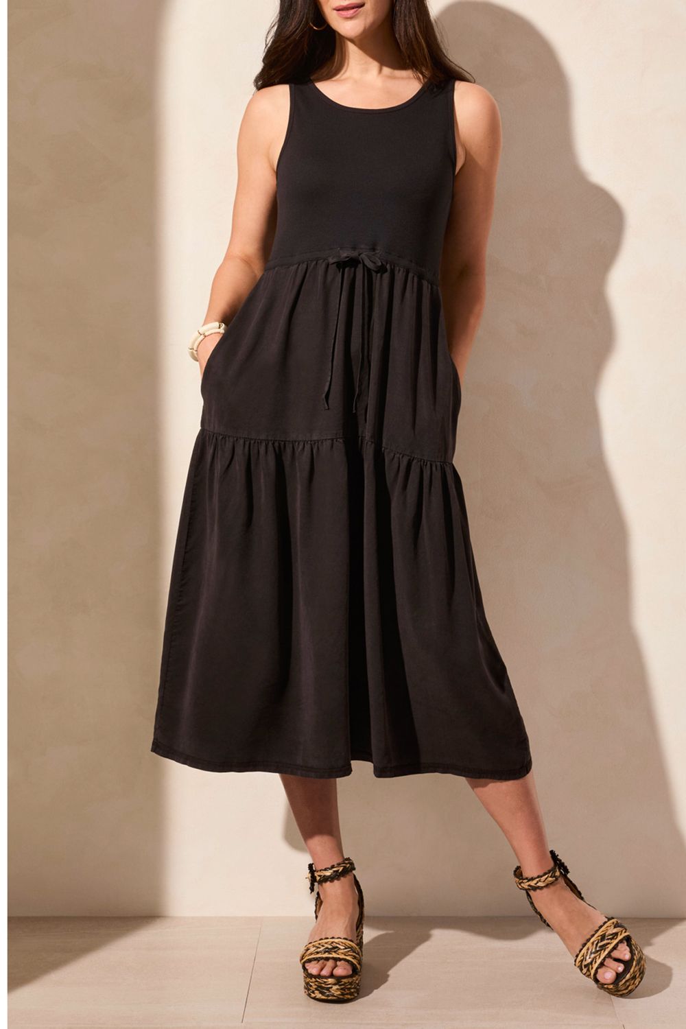 Mixed Media Tank Dress - Black-