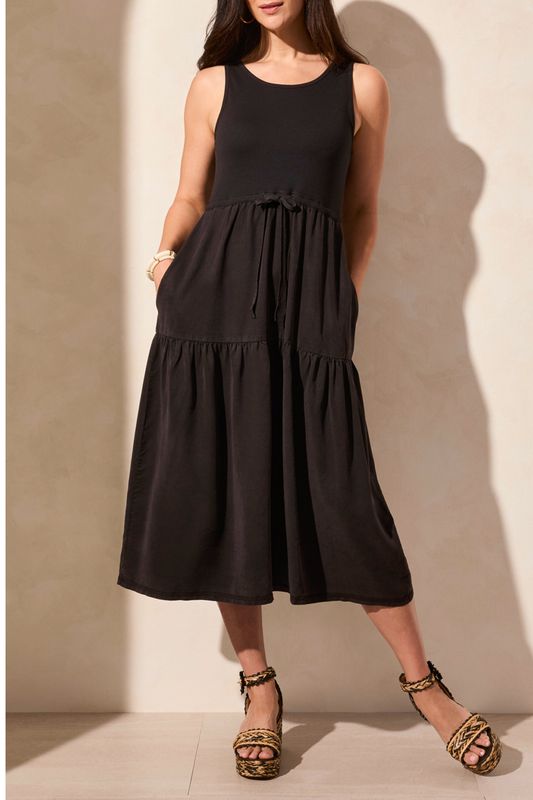 Mixed Media Tank Dress - Black-