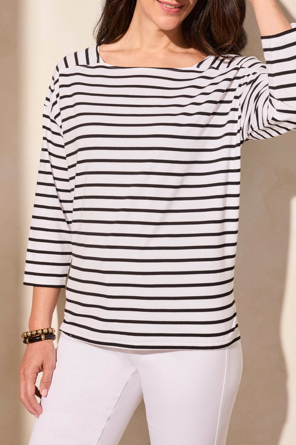 3/4 Slv /Boatneck Striped Shirt-