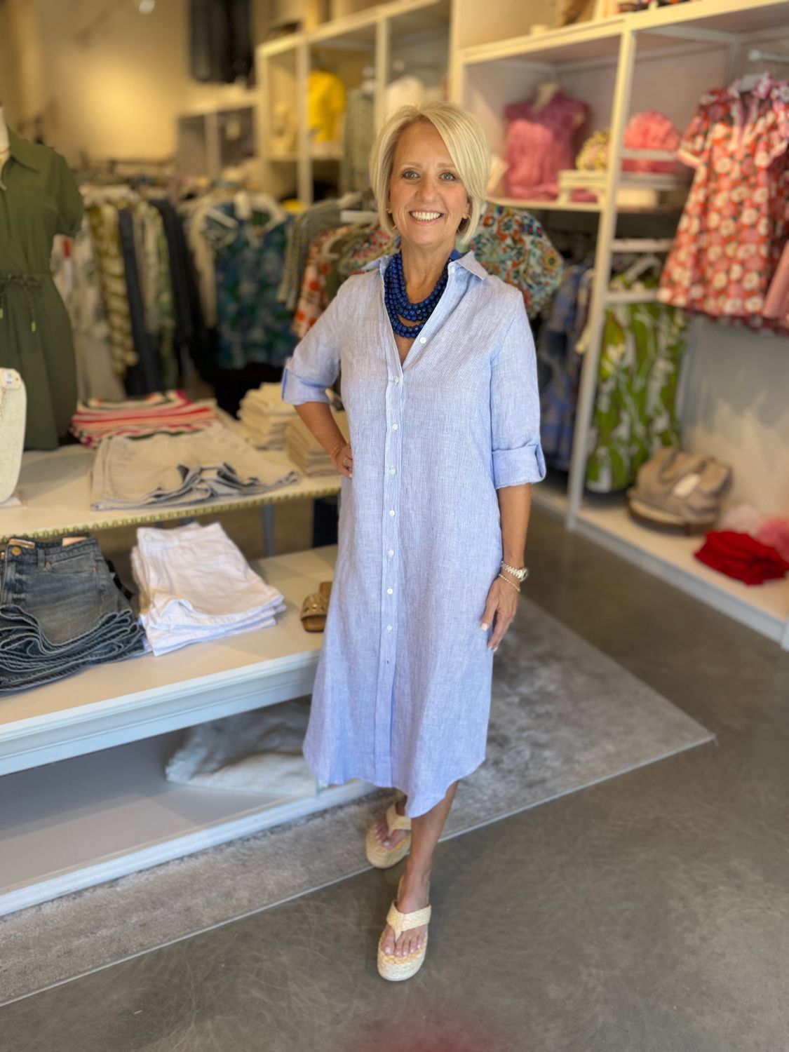 Blue/White Pinstripe Button Down Maxi Dress-