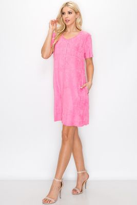 Faux Suede Dress w/ Pockets- Pink-