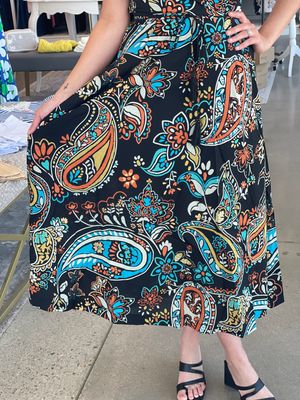 Halter Dress-Black Multi Color-