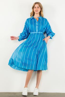 Striped Dress - Royal Blue-