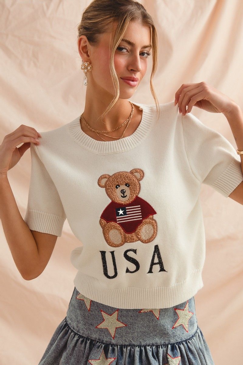 Teddy Bear S/S Flag Sweater