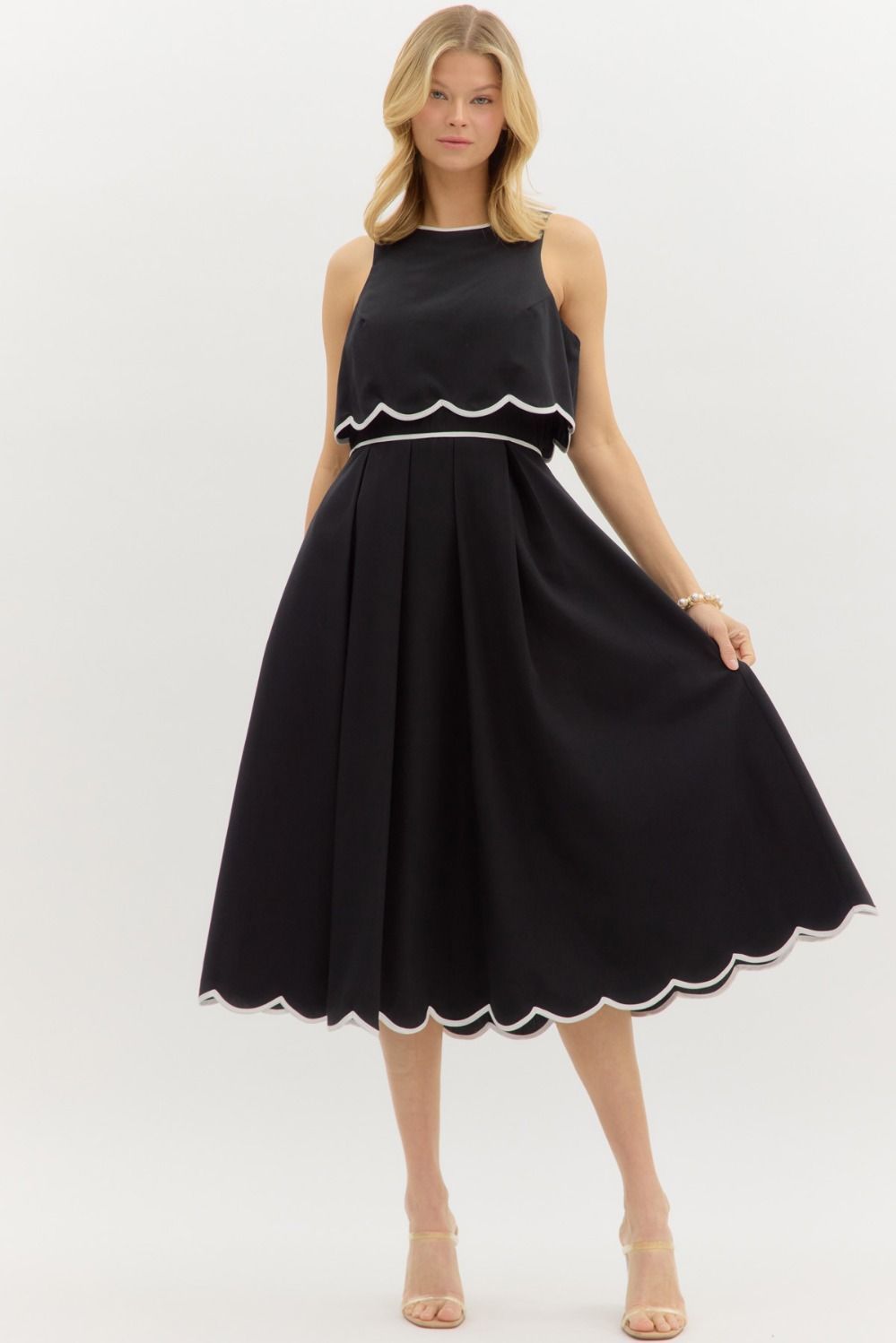 Scallop Hem Midi Skirt Dress-