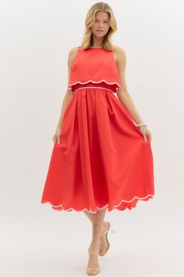 Scallop Hem Midi Skirt Dress-