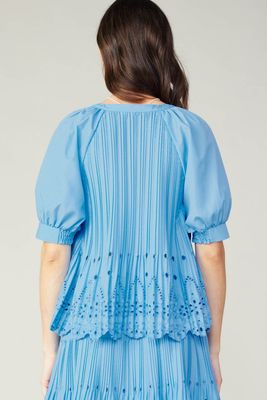 Pleated Eyelet Top - Lt. Blue-