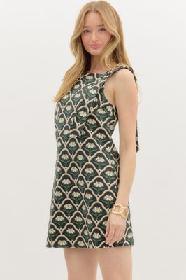 Floral Bow Accent S/L Mini Dress-