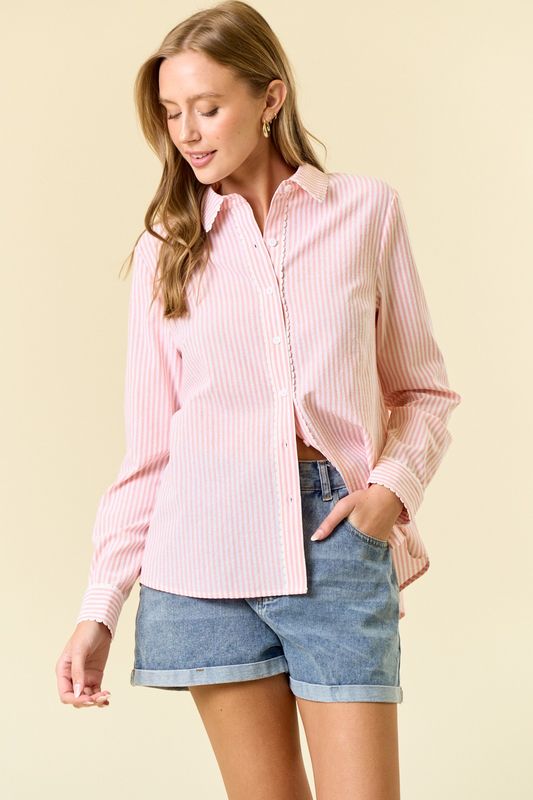 Striped Button Up/Ricrac Trim-