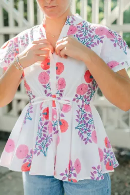 Magnolia Peplum Blouse - Melon-