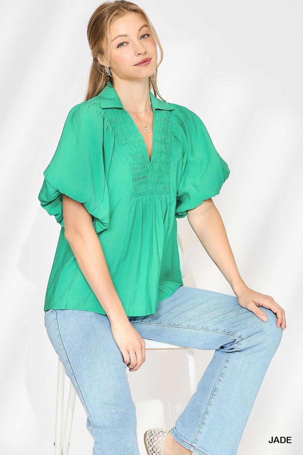 Smocked Bodice Puff Sleeve Top -
