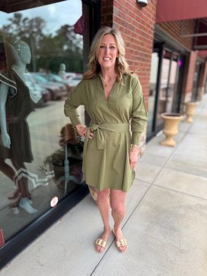Jane Dress - Chive Seersucker-