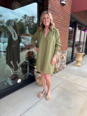 Jane Dress - Chive Seersucker-