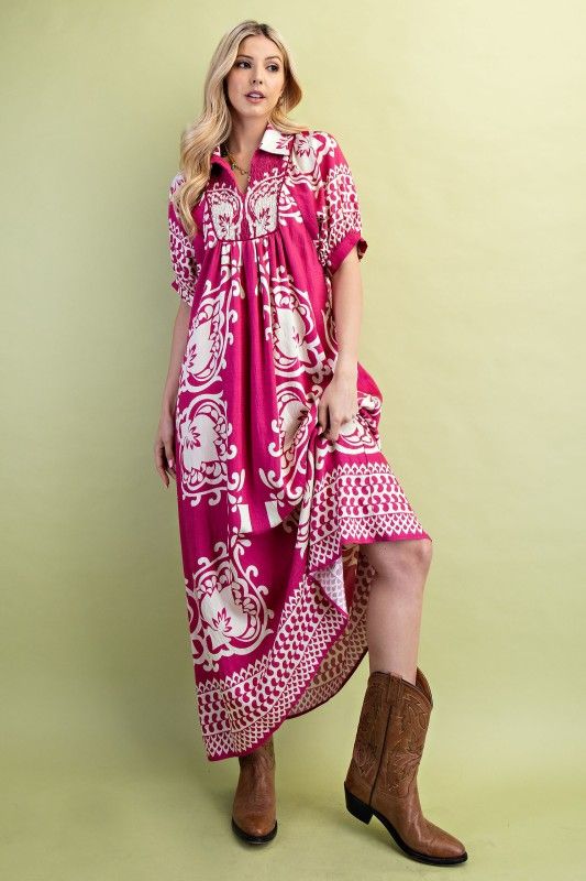 Fuchsia Mix  Midi Dress-