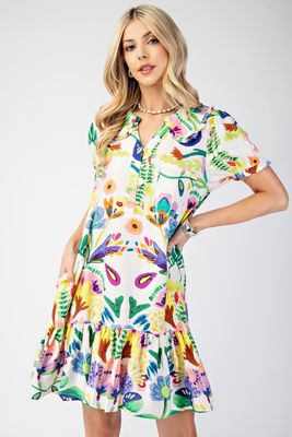 Yellow Mix Floral Mini Dress-