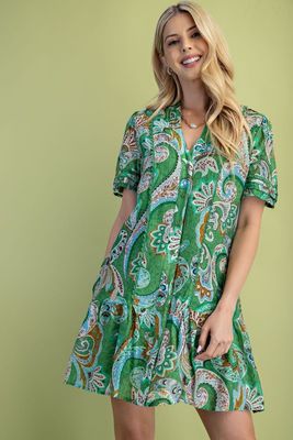 Green/ Blue Paisley Mini Dress-