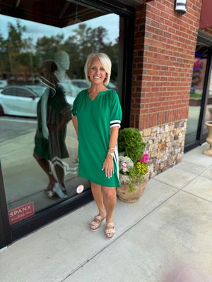 Luxe Knit Varsity Trim Dress- Kelly Green-