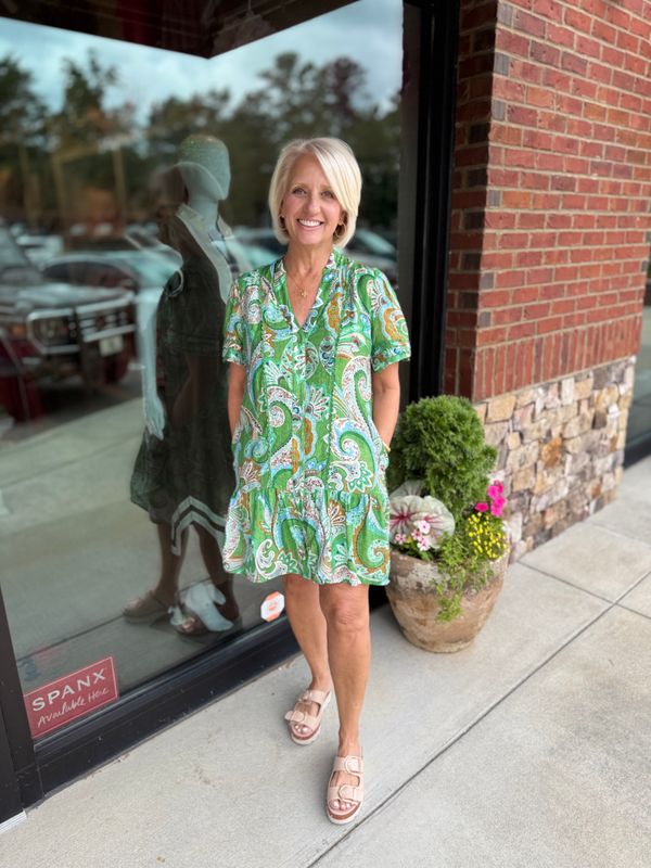 Green/ Blue Paisley Mini Dress-