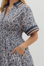 Smocked Waist Maxi w/ Collar- Navy-