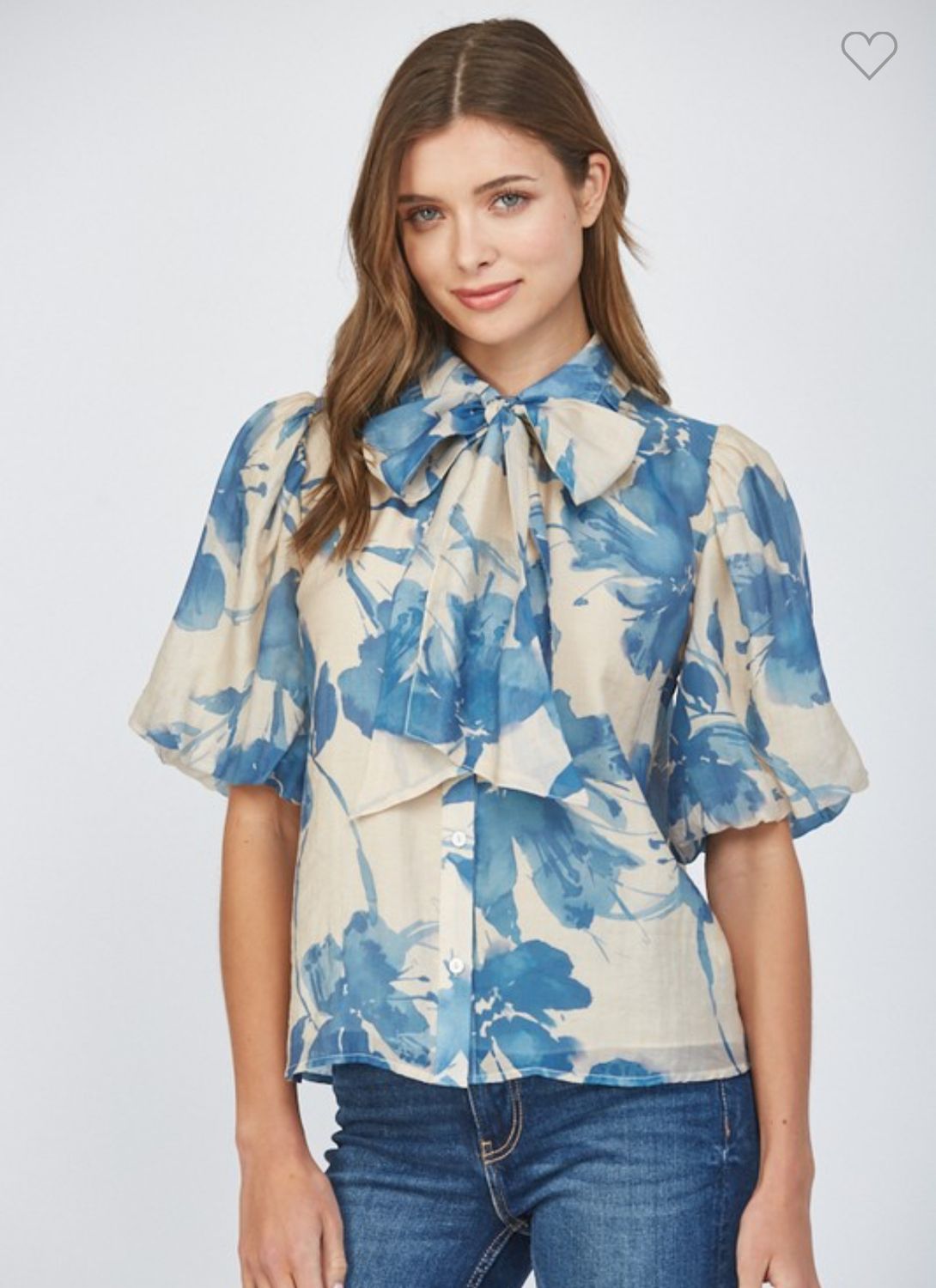 Removable Neck Tie S/S Floral Top-