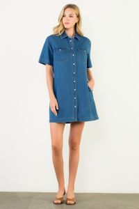 Denim Short Dress w/ Snaps-