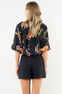 Floral Bubble Top - Black-