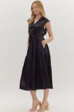 Shimmering S/L Tiered Midi w/ Peek Tie Front-