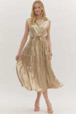 Shimmering S/L Tiered Midi w/ Peek Tie Front-