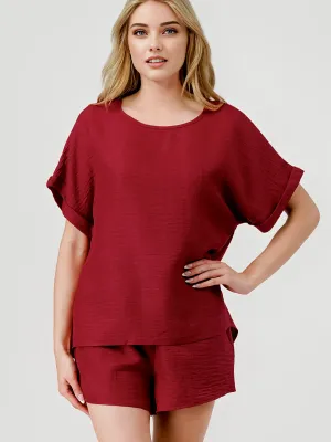 2 Pc Crimson Short Set-