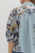 Floral Arm Button Top-Blue-