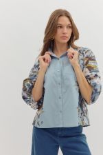 Floral Arm Button Top-Blue-