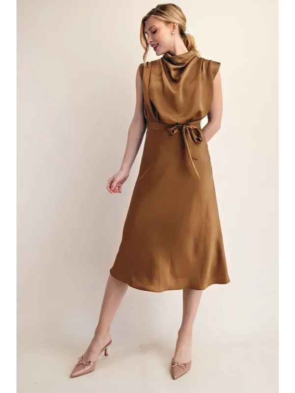 Satin Cowl Neck Dress -