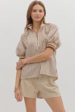 Stripe Pattern half zip Puff Sleeve- Band -