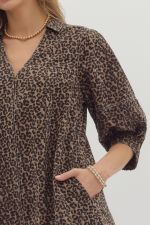 Leopard Zip Mini Dress-Mocha-