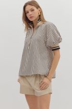 Stripe Pattern half zip Puff Sleeve- Band -