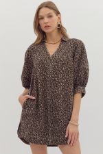 Leopard Zip Mini Dress-Mocha-