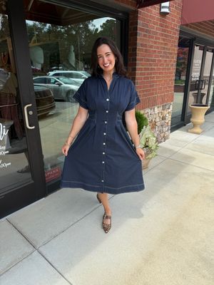 S/S Navy Midi w/ Contrast Stitch-