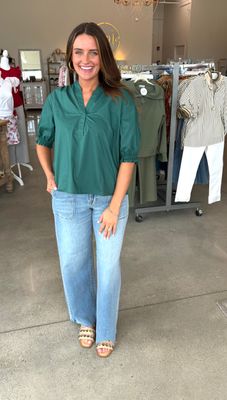 Balloon Sleeve Top- Forest Green- 