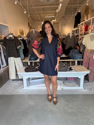 Embroidered Sleeve Denim Dress-