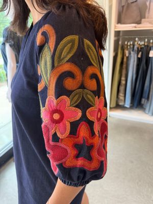 Embroidered Sleeve Denim Dress-