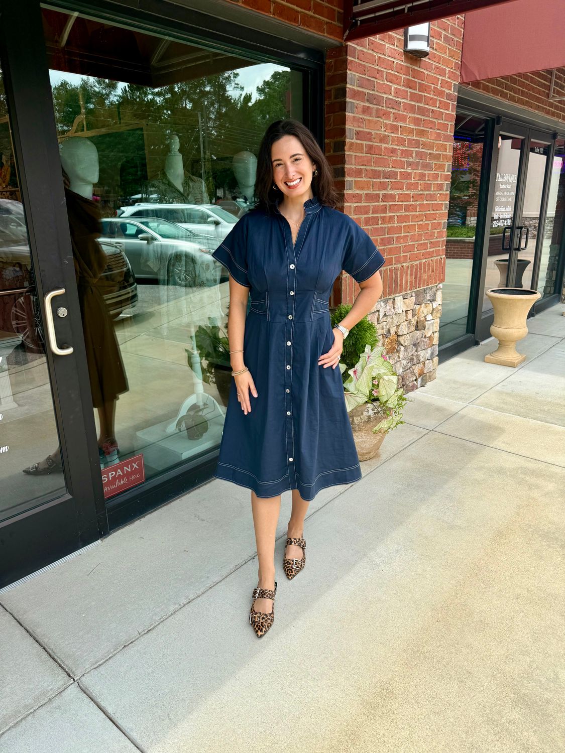 S/S Navy Midi w/ Contrast Stitch-