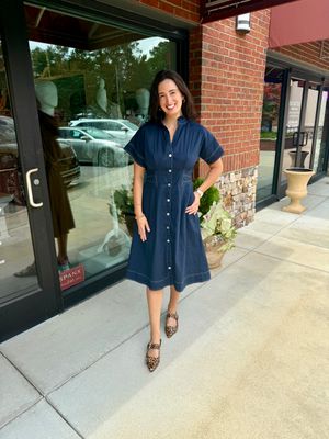S/S Navy Midi w/ Contrast Stitch-