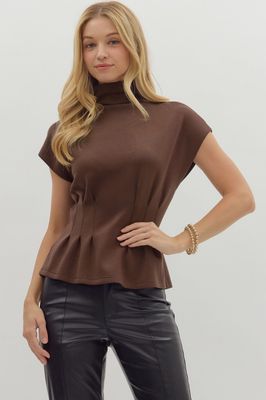 Mock Neck Pleated Waist-
