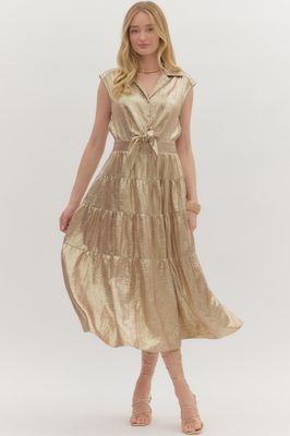Shimmering S/L Tiered Midi w/ Peek Tie Front-